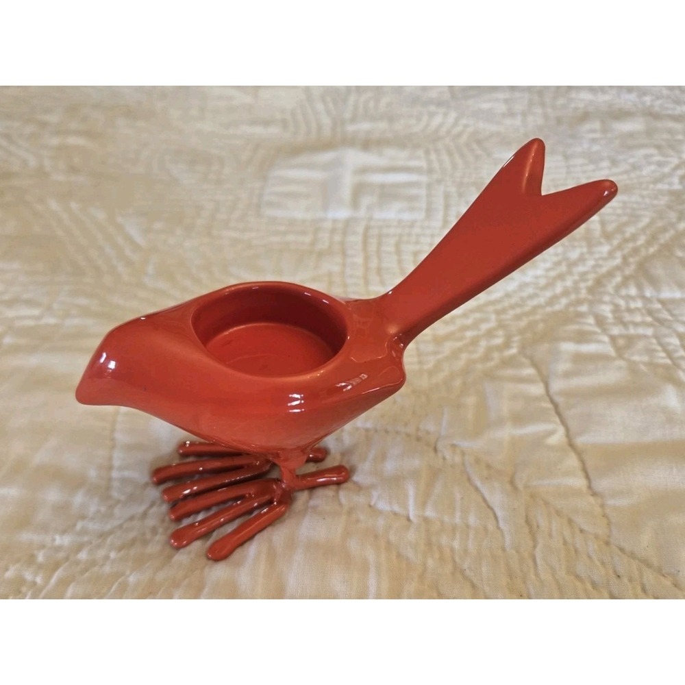 Orange CB2 Chick Bird Tealight Candle Holder Solid Metal Votive Enamel Coated